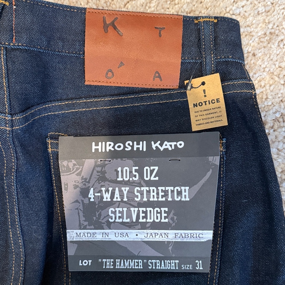 HIROSHI Kato Men’s 31/29 Hammer Straight-Indigo One Wash 10.5oz Selvedge NWT